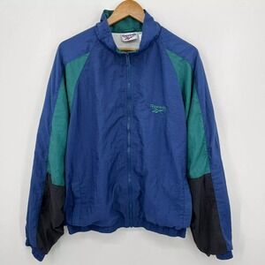Reebok Windbreaker Jacket Men's Size L Blue Green Full Zip Track Lined Vtg 90s